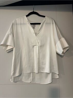 Worthington Cream Layered V-Neck Flutter Sleeve Blouse